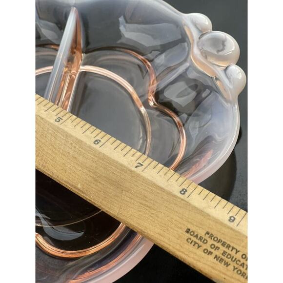 Duncan & Miller Glass Divided Dish Pink Opalescent‎ 8" Tray Plate 1930's Vintage - Picture 6 of 7